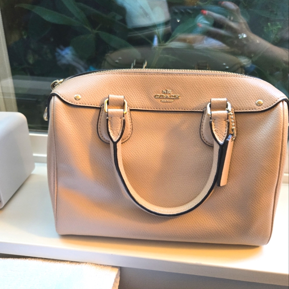 Coach Beige Small Leather Satchel with Structured Design
